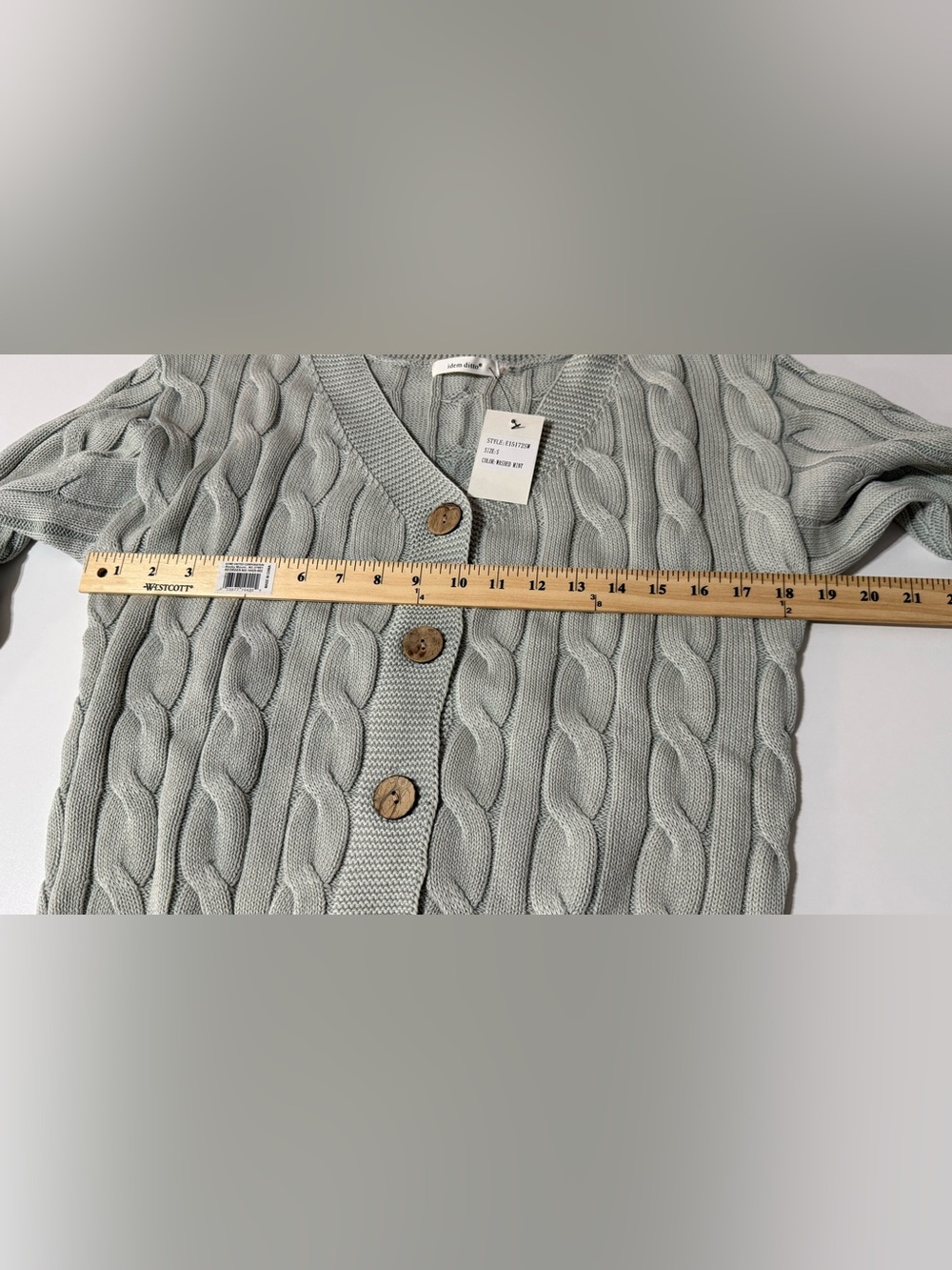 NWT Cable Knit V-Neck Button Cardigan - Mint - Picture 8 of 9
